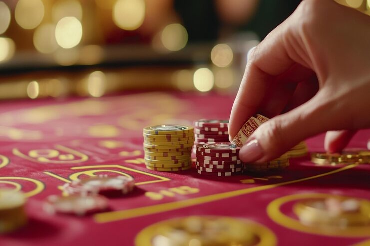 Mobile phone displaying live blackjack table with dealer and cards visible on screen